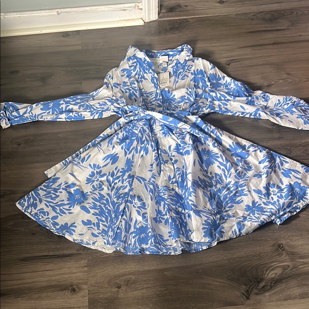 Blue and White Floral Midi Dress